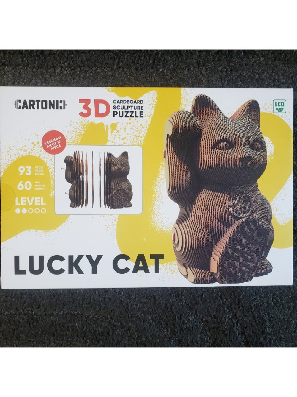 Cartonic Lucky Cat 3D Cardboard Sculpture Puzzle 93 Pieces No Glue - New